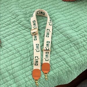 Clare V Tan and Cream Bag Strap with Green Detail